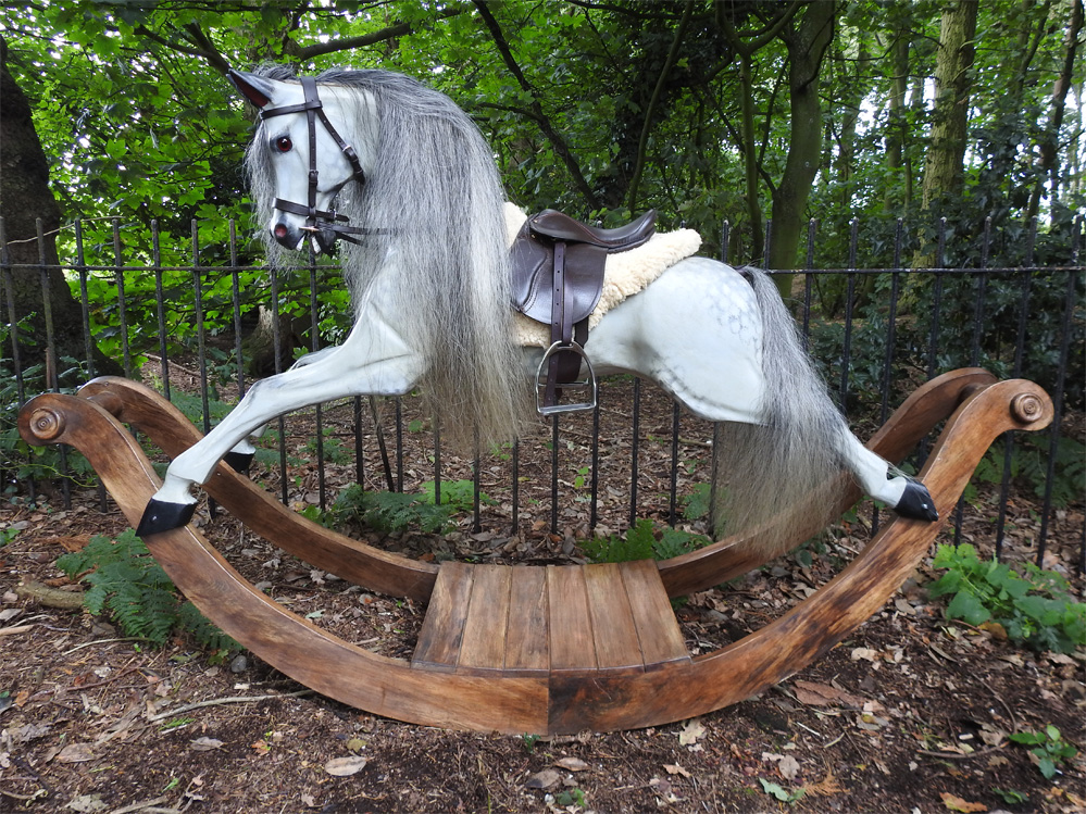 Classic Dapple Grey Rocking Horse on Bows Small (41" x 54" x 18")